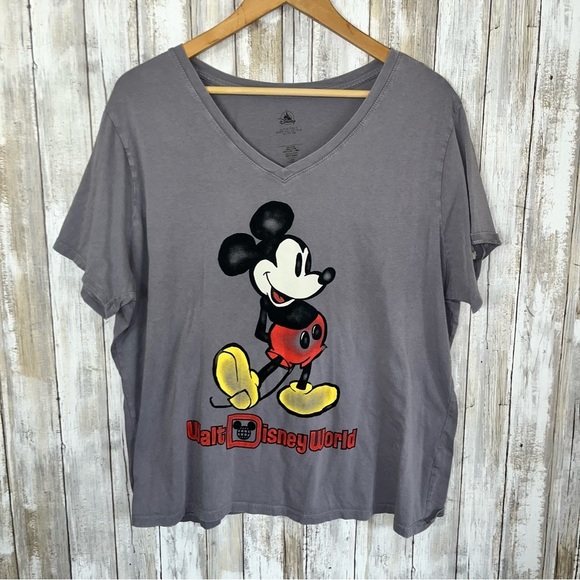 Disney Tops - Disney Mickey Dark Grey Distressed Disney World Tee Women’s 1X